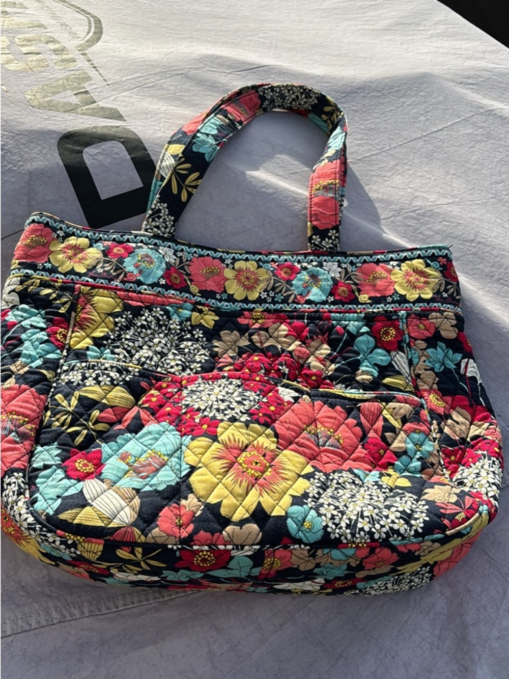 Vera Bradley Black Multi Quilted Floral Tote